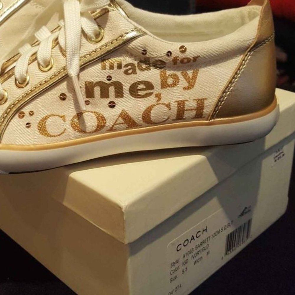 COACH ♡ NEW Never Worn Ivory|Gold Canvas "Made for Me By COACH" Sneakers 5.5M